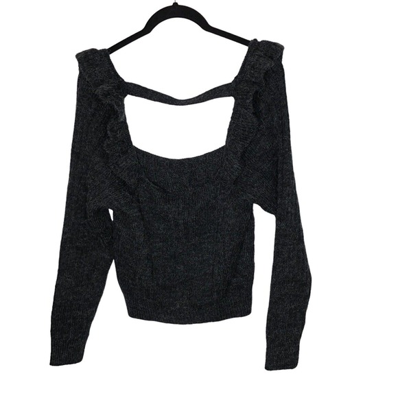 NWT Topshop Womens Open Back Ruffle‎ Detail Sweater Size 0-2 Charcoal Gray - Picture 5 of 12